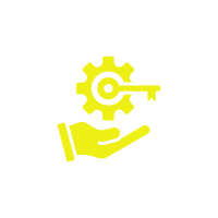 Hand holding key and gear icon