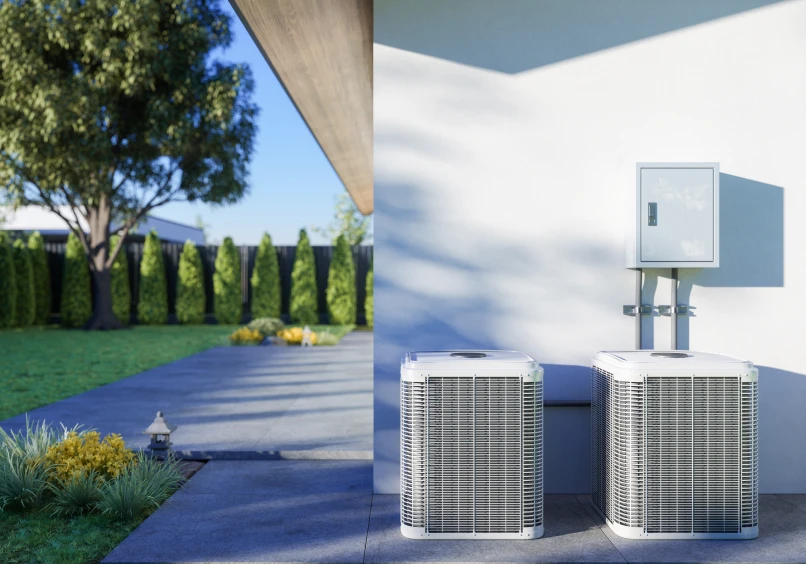 Air conditioners outside on sunny day